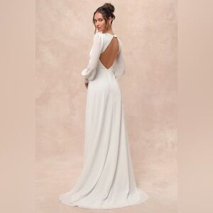 Lulus Angelic Adoration White Backless Sheer Long Sleeve Wedding Dress sz large